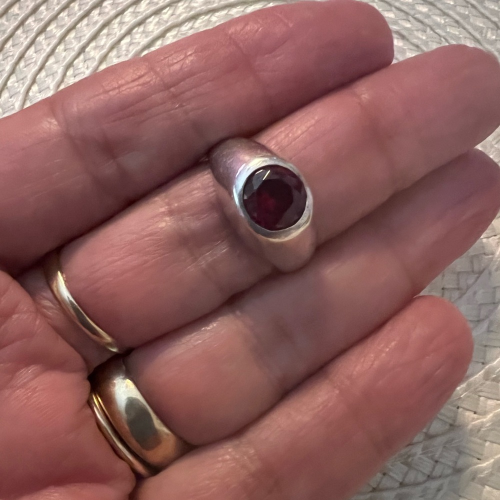 Vintage Signed S Sterling Lab Created Ruby Mens Unisex Ring